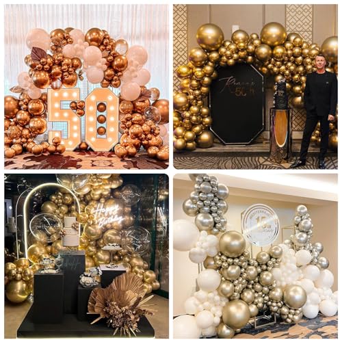 Jobkoo 100 Pack 12 Inch Gold Latex Balloons – Metallic Chrome Finish for Parties, Birthdays, Weddings, and More