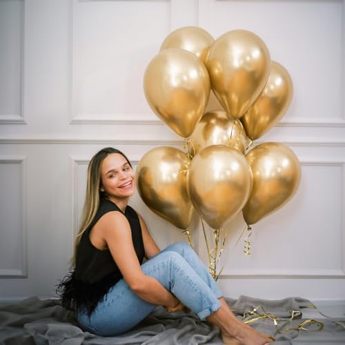 Jobkoo 100 Pack 12 Inch Gold Latex Balloons – Metallic Chrome Finish for Parties, Birthdays, Weddings, and More