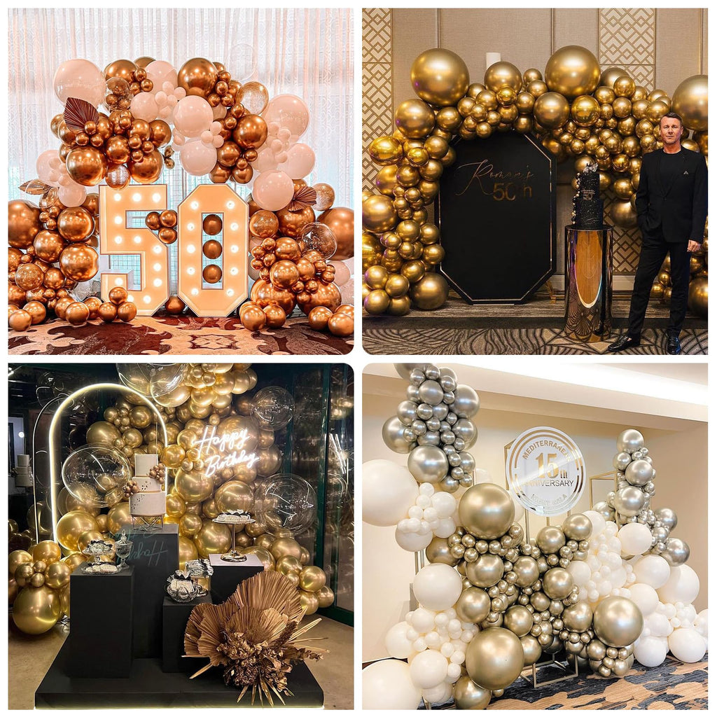 Jobkoo 100 Pack 12 Inch Gold Latex Balloons – Metallic Chrome Finish for Parties, Birthdays, Weddings, and More