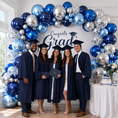 Jobkoo 94-Piece Blue & Silver Balloon Arch Garland Kit - Navy, Metallic, and Confetti Latex Balloons for Birthdays, Weddings, and Graduations