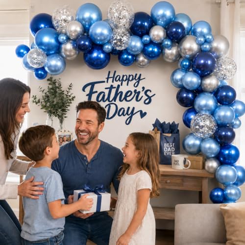 Jobkoo 94-Piece Blue & Silver Balloon Arch Garland Kit - Navy, Metallic, and Confetti Latex Balloons for Birthdays, Weddings, and Graduations