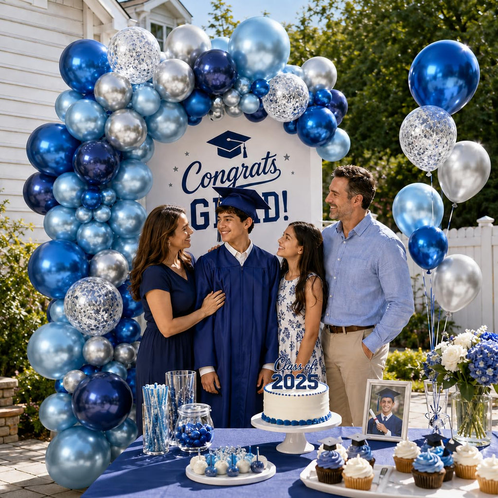 Jobkoo 94-Piece Blue & Silver Balloon Arch Garland Kit - Navy, Metallic, and Confetti Latex Balloons for Birthdays, Weddings, and Graduations