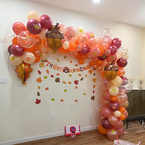 Jobkoo Fall Balloon Arch Kit - 107pc Autumn Garland with Maple & Acorn Foil Balloons for Thanksgiving Parties