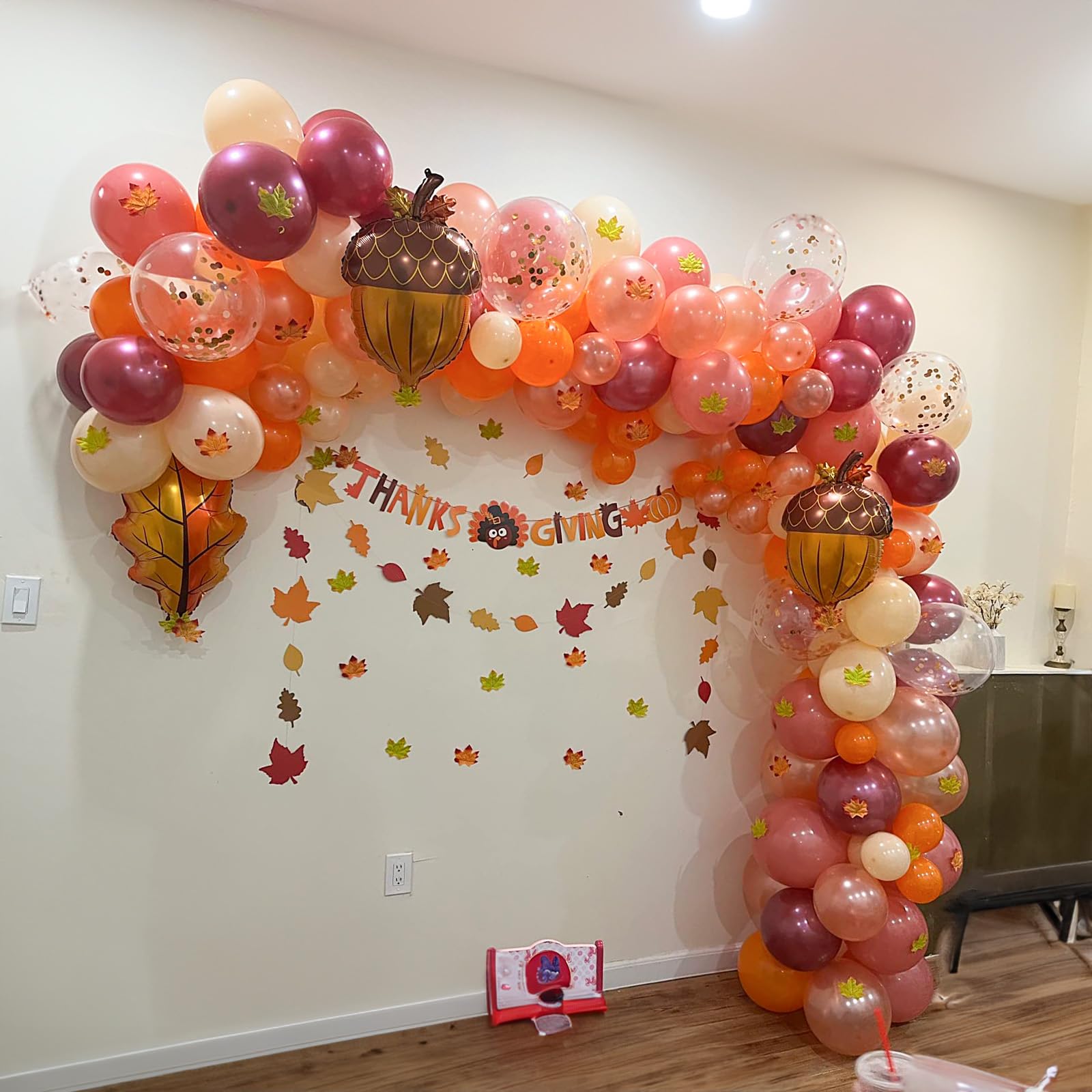 Jobkoo Fall Balloon Arch Kit - 107pc Autumn Garland with Maple & Acorn Foil Balloons for Thanksgiving Parties