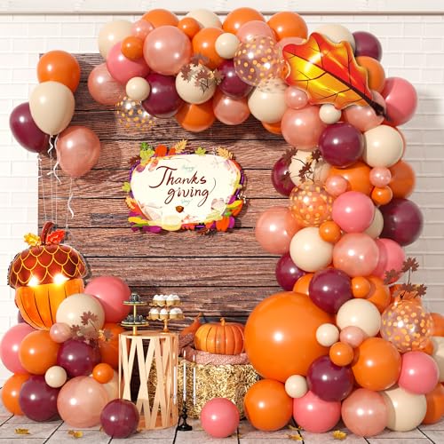 Jobkoo Fall Balloon Arch Kit - 107pc Autumn Garland with Maple & Acorn Foil Balloons for Thanksgiving Parties