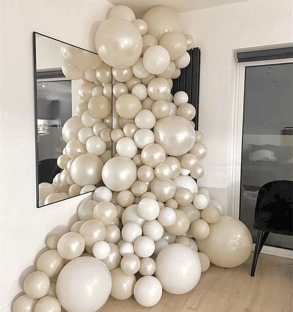 Jobkoo Pearl Sand White Balloons 18 Inch - 12 Pack for Wedding, Birthday, Boho Decor