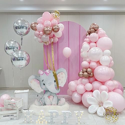 Jobkoo Pink and White Balloon Arch Kit - 91-Piece Pastel Pink, White, Metallic, and Confetti Balloon Garland Set for Baby Shower, Birthday, Wedding Decor