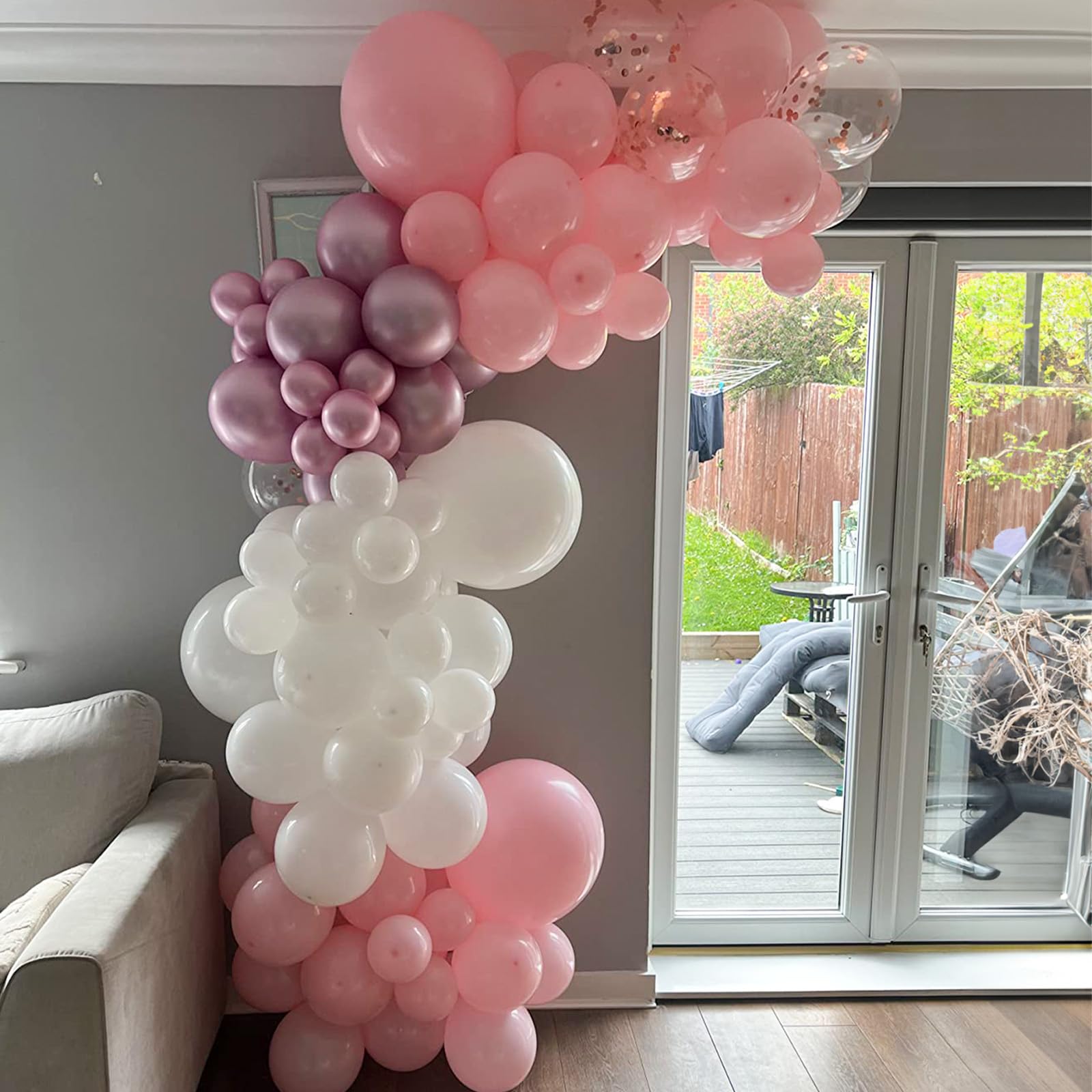 Jobkoo Pink and White Balloon Arch Kit - 91-Piece Pastel Pink, White, Metallic, and Confetti Balloon Garland Set for Baby Shower, Birthday, Wedding Decor