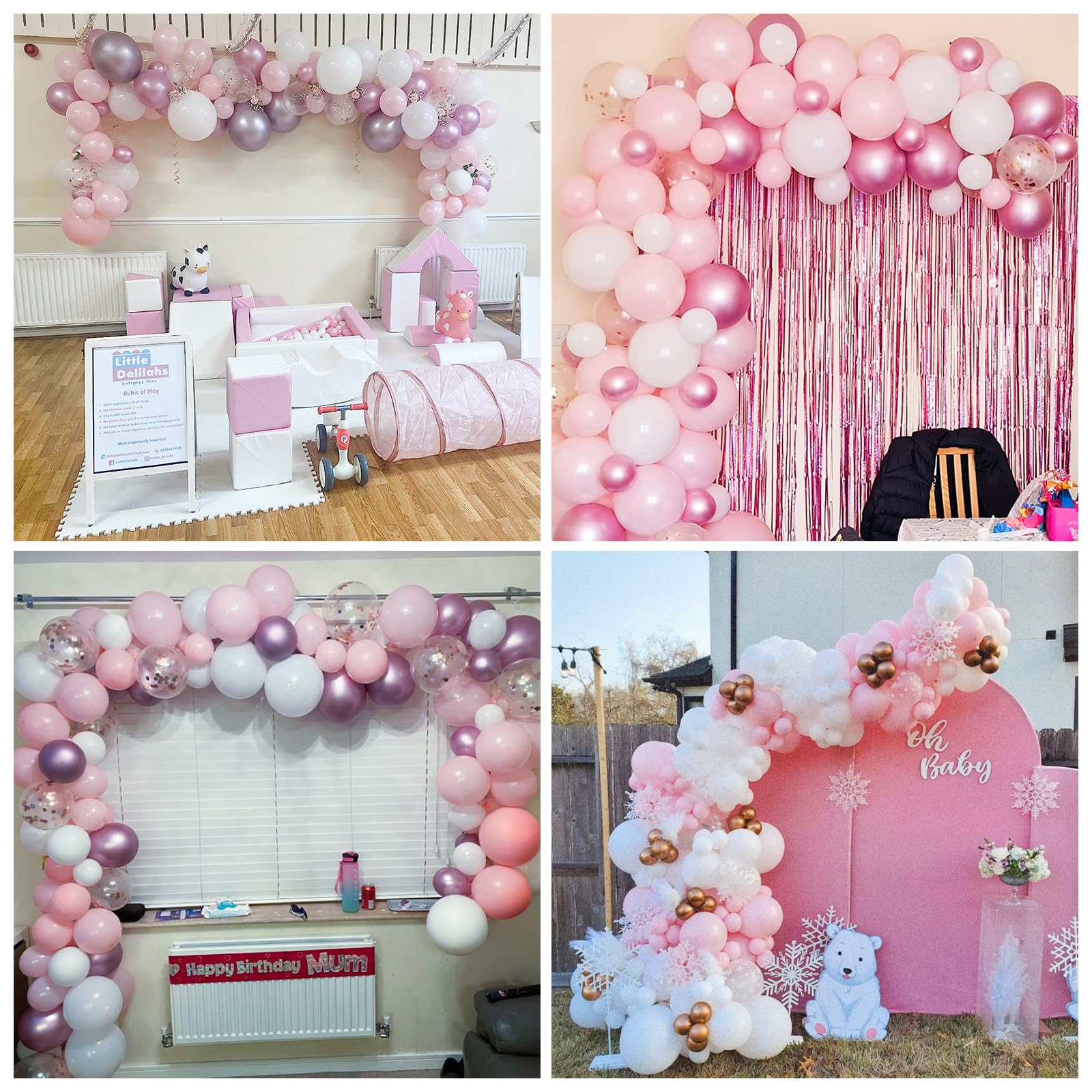 Jobkoo Pink and White Balloon Arch Kit - 91-Piece Pastel Pink, White, Metallic, and Confetti Balloon Garland Set for Baby Shower, Birthday, Wedding Decor