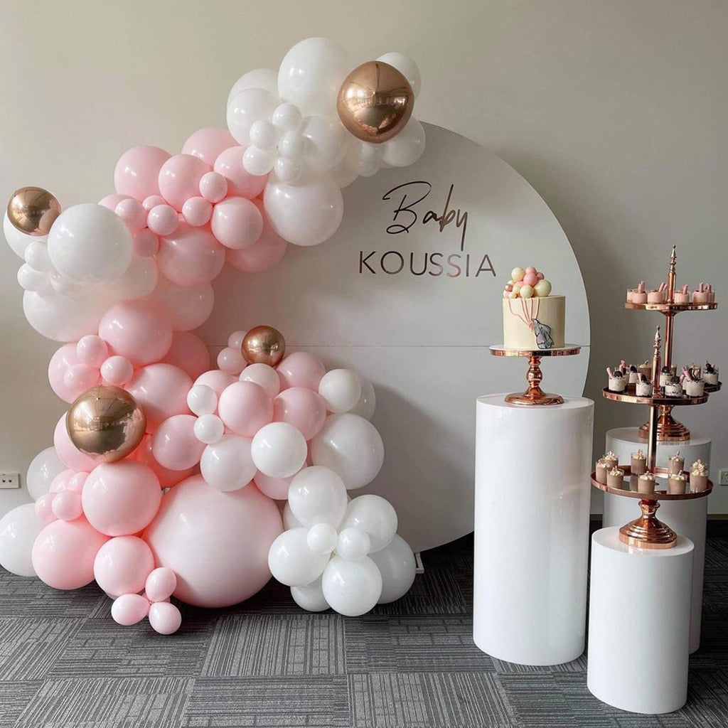 Jobkoo Pink and White Balloon Arch Kit - 91-Piece Pastel Pink, White, Metallic, and Confetti Balloon Garland Set for Baby Shower, Birthday, Wedding Decor