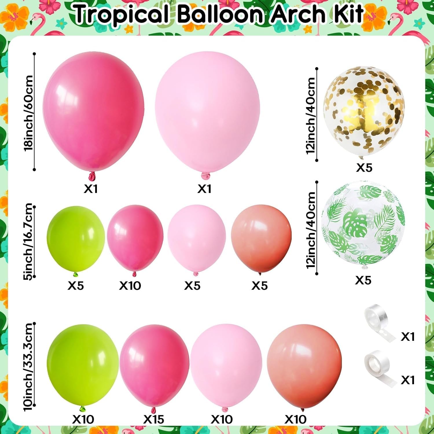 Jobkoo Tropical Balloon Arch Kit - 67 Balloons for Hawaiian Luau Party Decorations