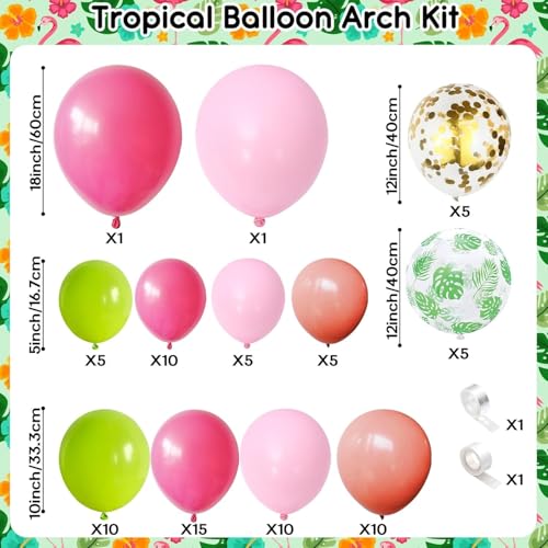 Jobkoo Tropical Balloon Arch Kit - 67 Balloons for Hawaiian Luau Party Decorations