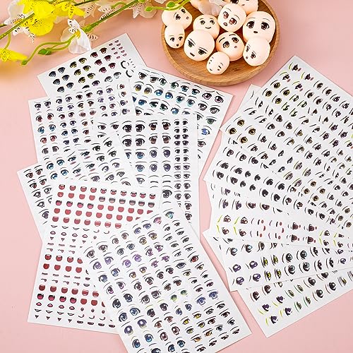Joez Wonderful 12-Pack Water Eye Stickers for Dolls – Anime Eye Decals for DIY Clay Crafts and Doll Sculptures