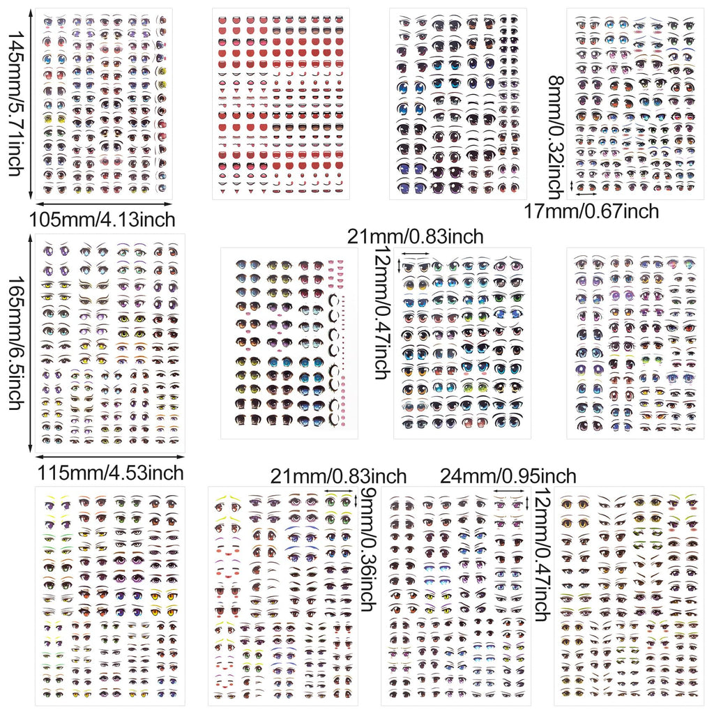 Joez Wonderful 12-Pack Water Eye Stickers for Dolls – Anime Eye Decals for DIY Clay Crafts and Doll Sculptures