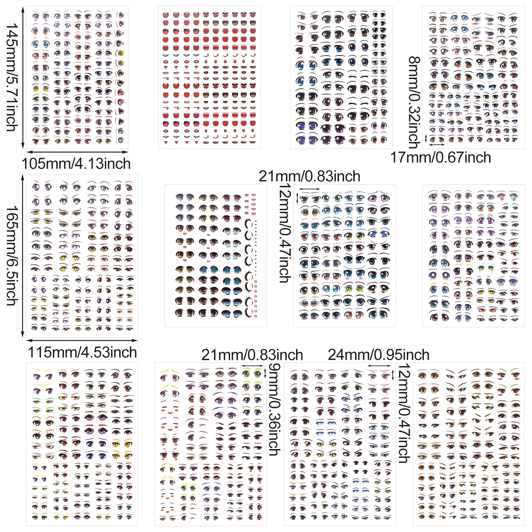 Joez Wonderful 12-Pack Water Eye Stickers for Dolls – Anime Eye Decals for DIY Clay Crafts and Doll Sculptures