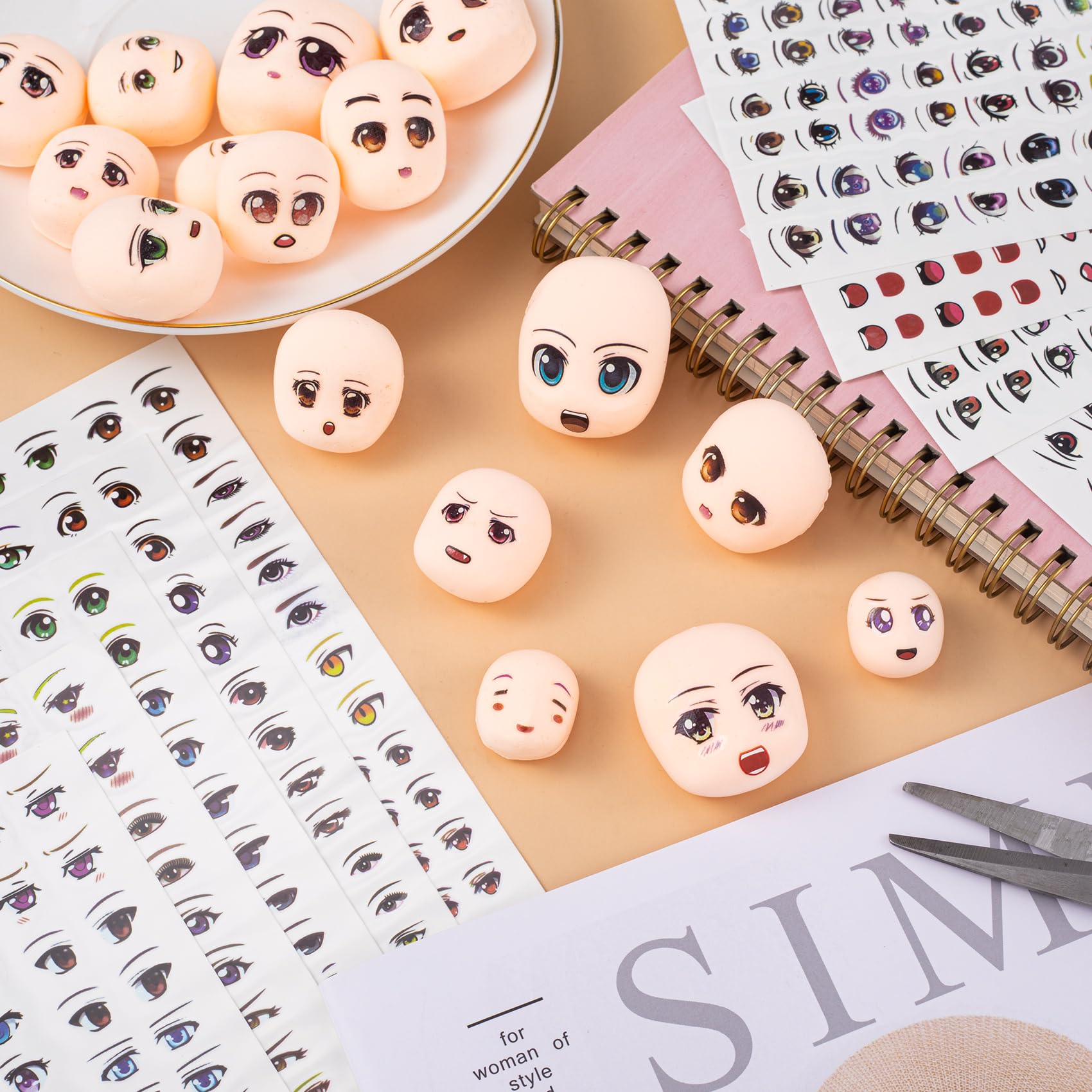 Joez Wonderful 12-Pack Water Eye Stickers for Dolls – Anime Eye Decals for DIY Clay Crafts and Doll Sculptures