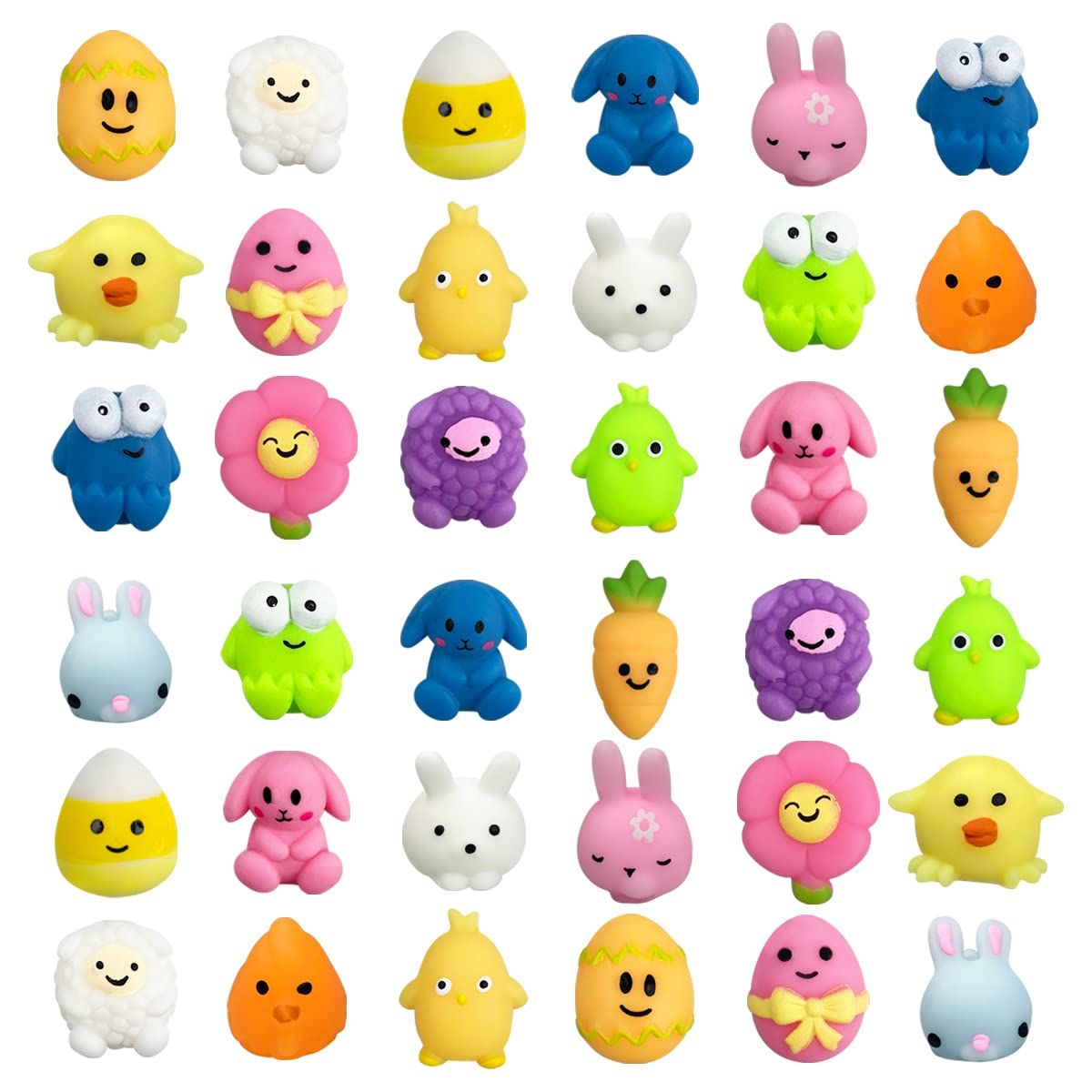 Jofan 36 PCS Easter Mochi Squishy Toys - Stress Relief Squishies for Kids, Easter Basket Stuffers & Party Favors
