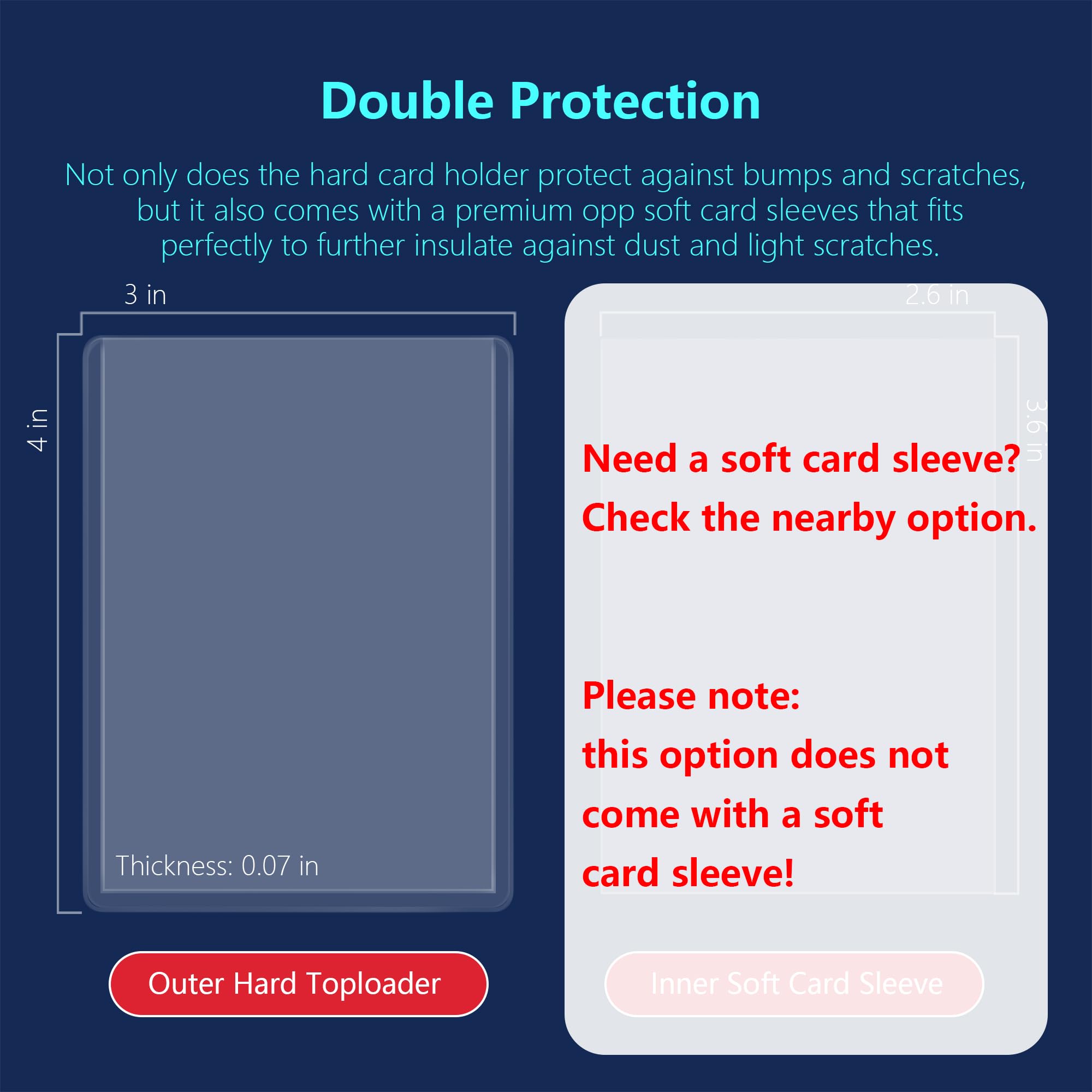 JohnBee 100 Pack Hard Plastic Card Sleeves - 3x4 Top Loaders for Trading Cards, Baseball Cards, Kpop Photocards - Clear Protective Holders