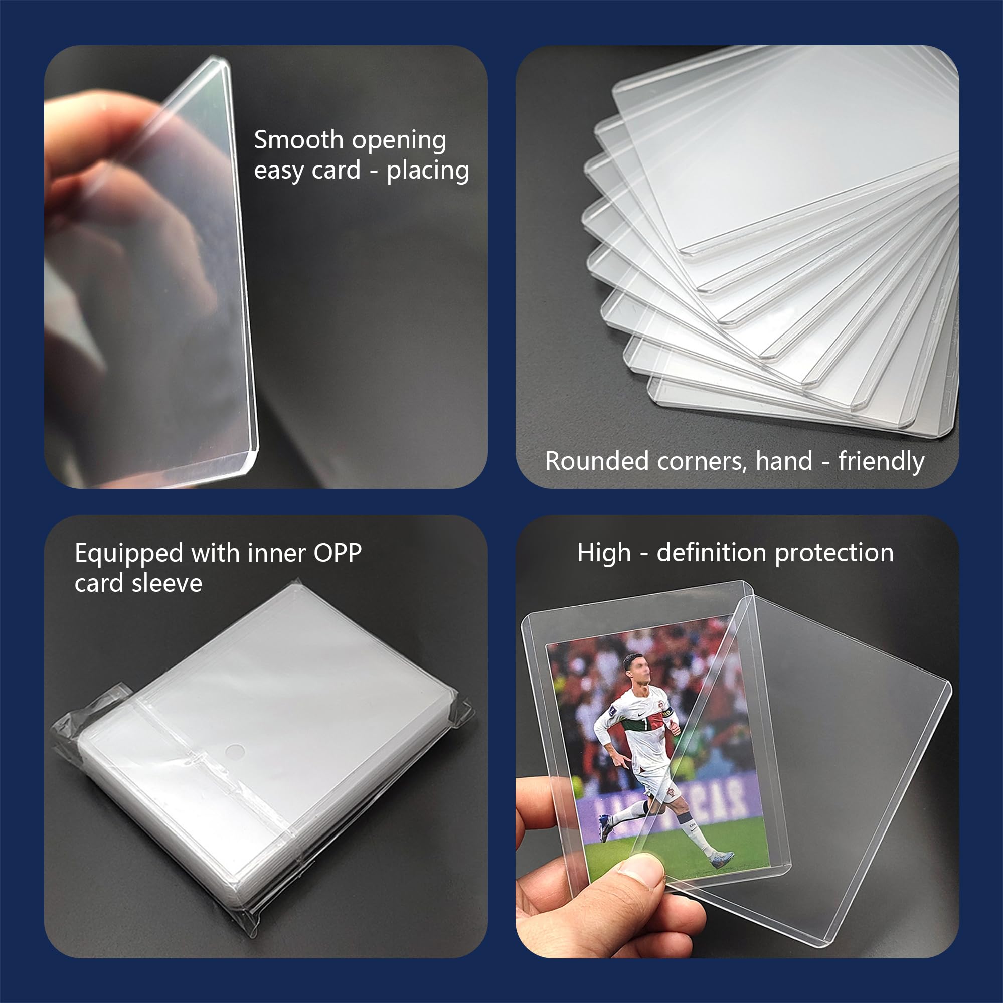 JohnBee 200 Pack Card Sleeves - 100 Hard Toploaders + 100 Soft Sleeves, 3x4 Inch Clear Plastic for 2.5x3.5 Trading Cards, Baseball, Sports, Kpop Photocards