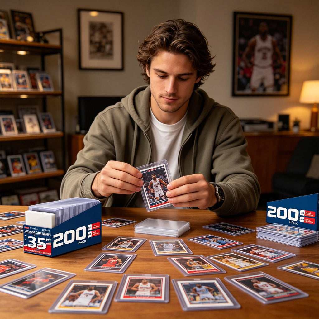 JohnBee 200 Pack Card Sleeves - 100 Hard Toploaders + 100 Soft Sleeves, 3x4 Inch Clear Plastic for 2.5x3.5 Trading Cards, Baseball, Sports, Kpop Photocards