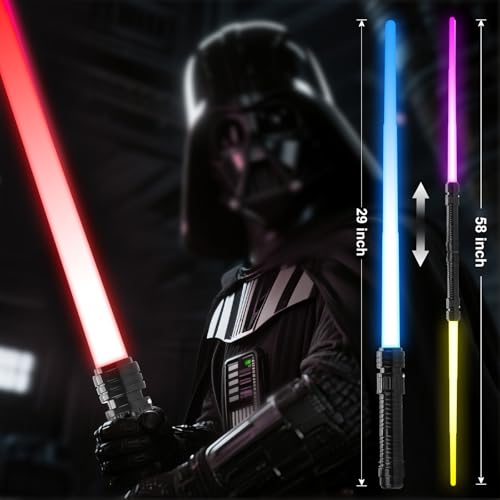 JOINBO 2-Pack Light-Up Saber Toys for Kids – 7 Color LEDs, Sound Effects, Extendable Blade 13-29 Inches