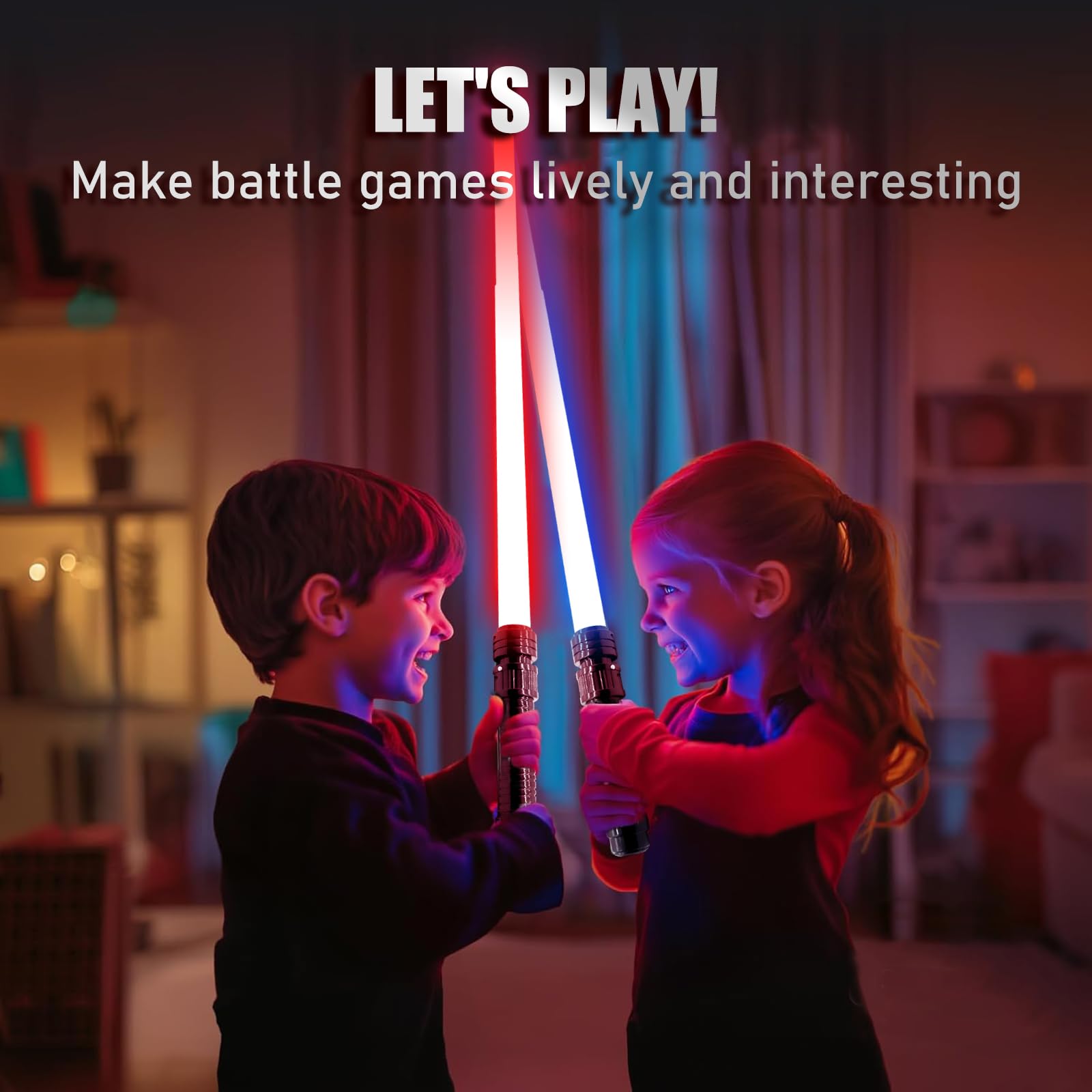 JOINBO 2-Pack Light-Up Saber Toys for Kids – 7 Color LEDs, Sound Effects, Extendable Blade 13-29 Inches