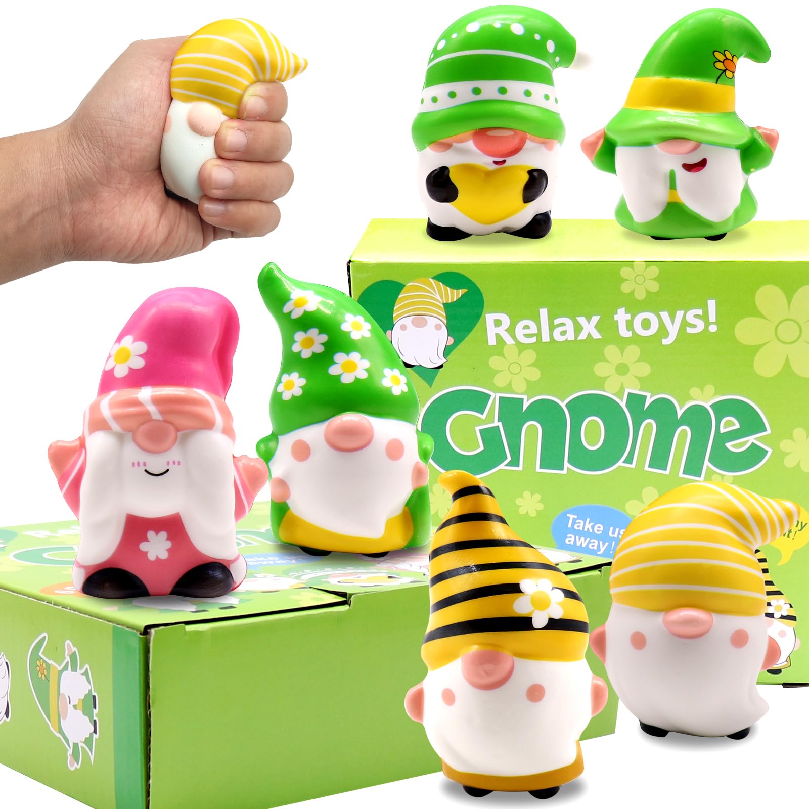 JOINBO 6 Pack Gnome Squishies – Slow Rising, Soft Squeeze Stress Relief Toys, Milk Scented, 3-3.5 Inches, Nontoxic PU Foam, for Kids and Adults