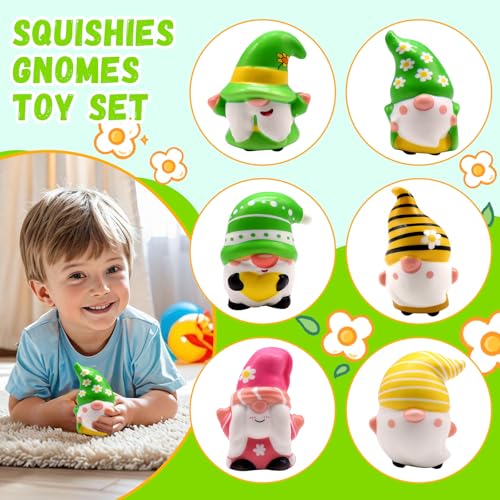 JOINBO 6 Pack Gnome Squishies – Slow Rising, Soft Squeeze Stress Relief Toys, Milk Scented, 3-3.5 Inches, Nontoxic PU Foam, for Kids and Adults