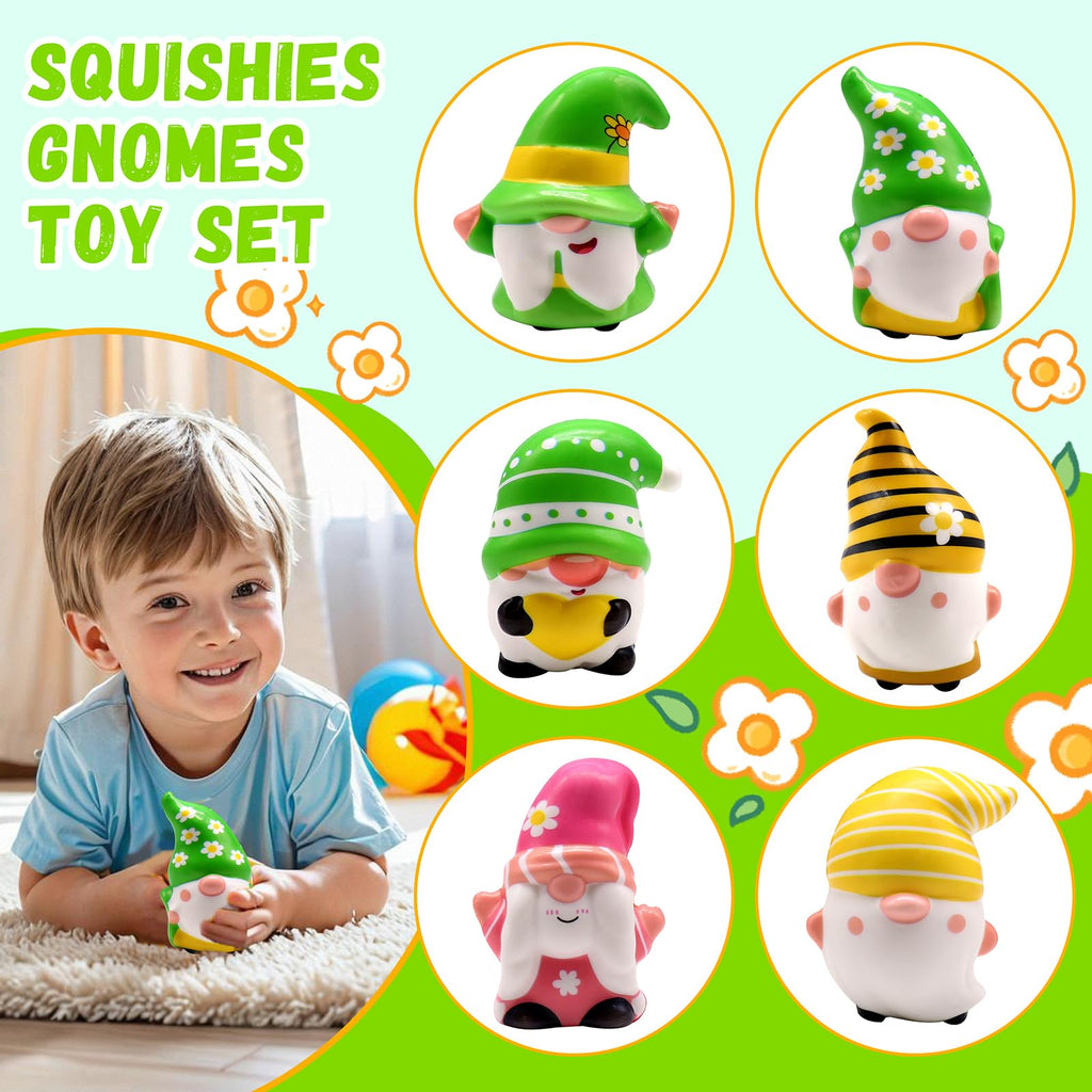 JOINBO 6 Pack Gnome Squishies – Slow Rising, Soft Squeeze Stress Relief Toys, Milk Scented, 3-3.5 Inches, Nontoxic PU Foam, for Kids and Adults