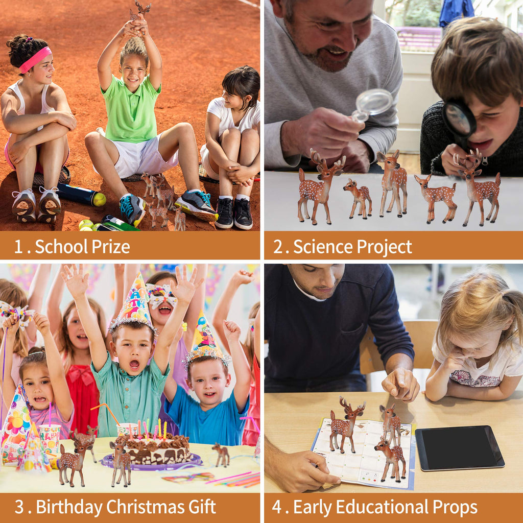JOKFEICE 6-Piece Realistic Deer Figurines Set – Safe PVC Woodland Animal Toys for Kids Age 3+
