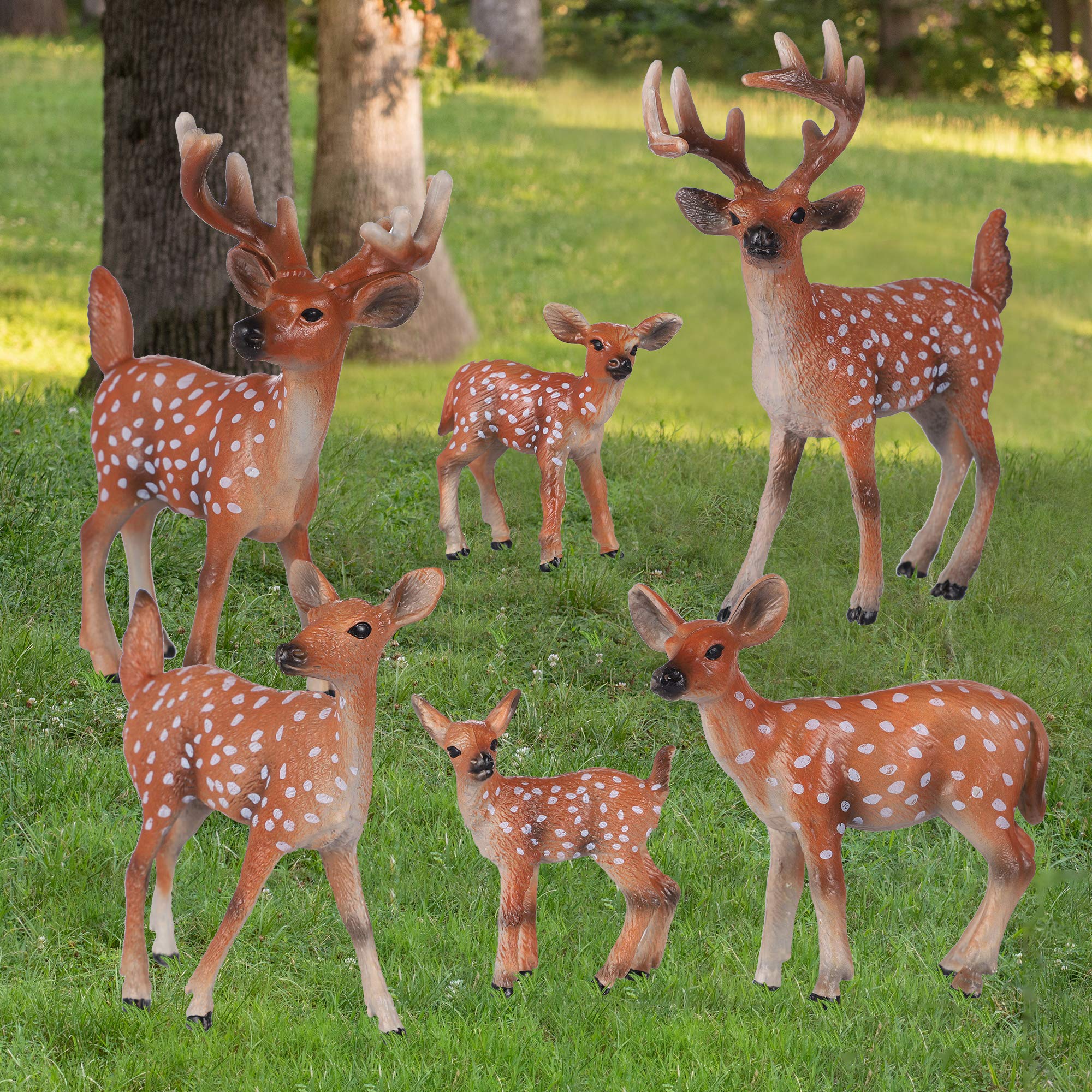 JOKFEICE 6-Piece Realistic Deer Figurines Set – Safe PVC Woodland Animal Toys for Kids Age 3+