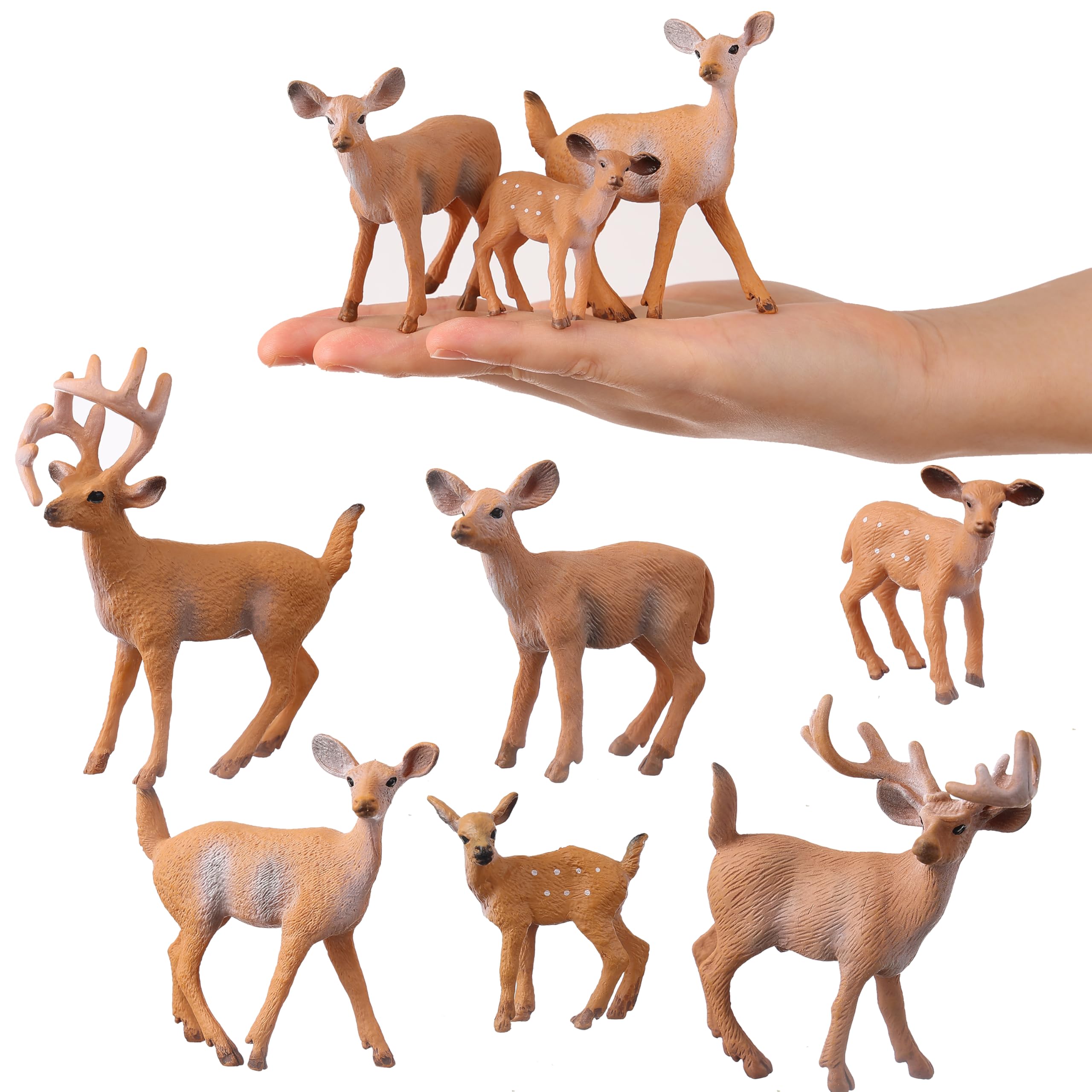 JOKFEICE 6-Piece Realistic Woodland Animal Figures Set – Hand-Painted PVC Deer & Forest Toy Set for Kids, Educational Play, Cake Toppers