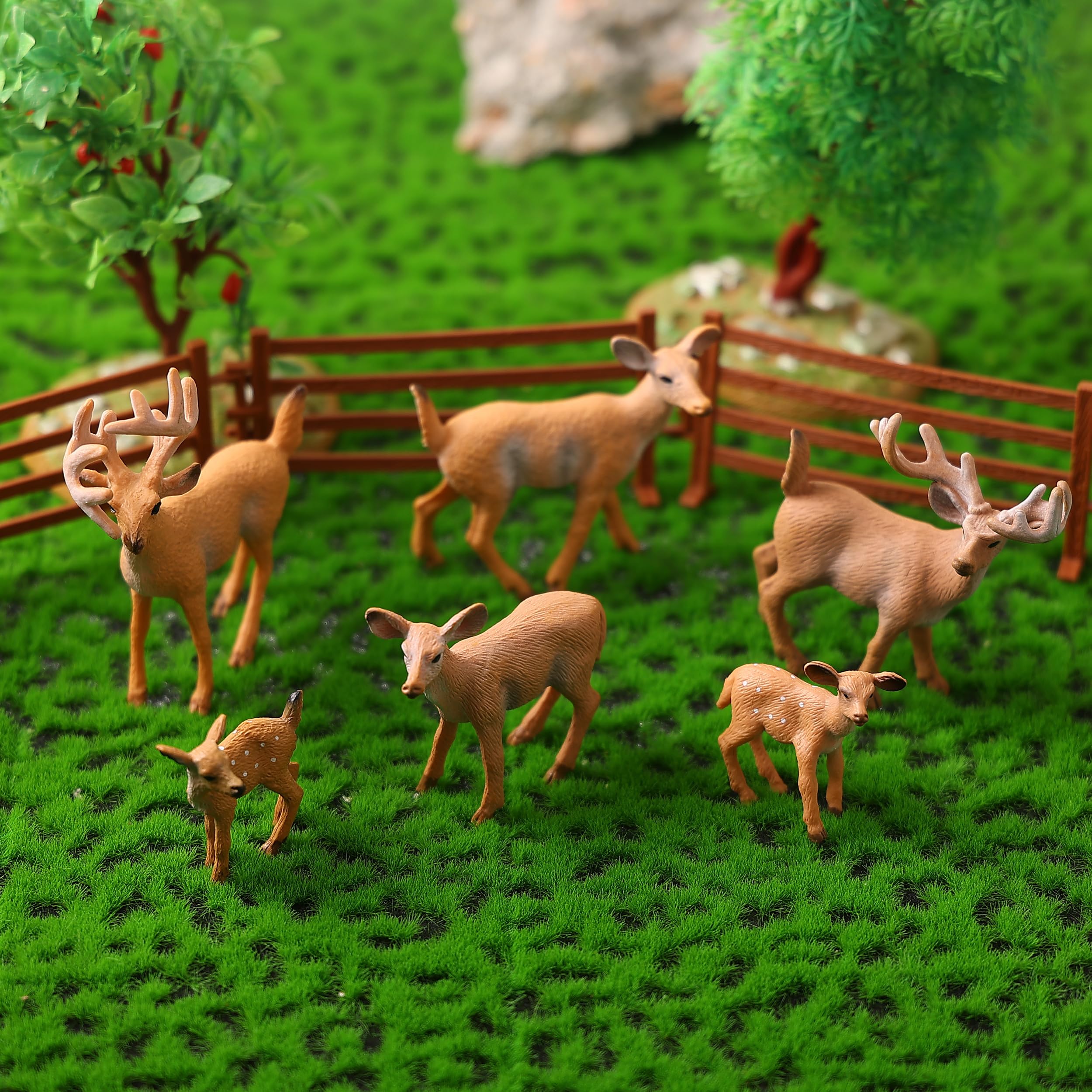 JOKFEICE 6-Piece Realistic Woodland Animal Figures Set – Hand-Painted PVC Deer & Forest Toy Set for Kids, Educational Play, Cake Toppers