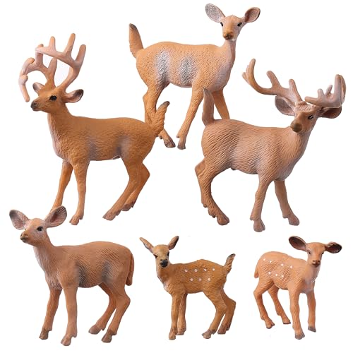 JOKFEICE 6-Piece Realistic Woodland Animal Figures Set – Hand-Painted PVC Deer & Forest Toy Set for Kids, Educational Play, Cake Toppers