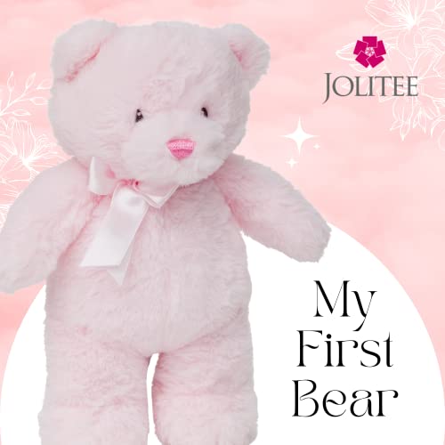 Jolitee My First Bear - 10 Inch Pink Teddy Bear for Newborns, Soft Plush with Embroidered Eyes