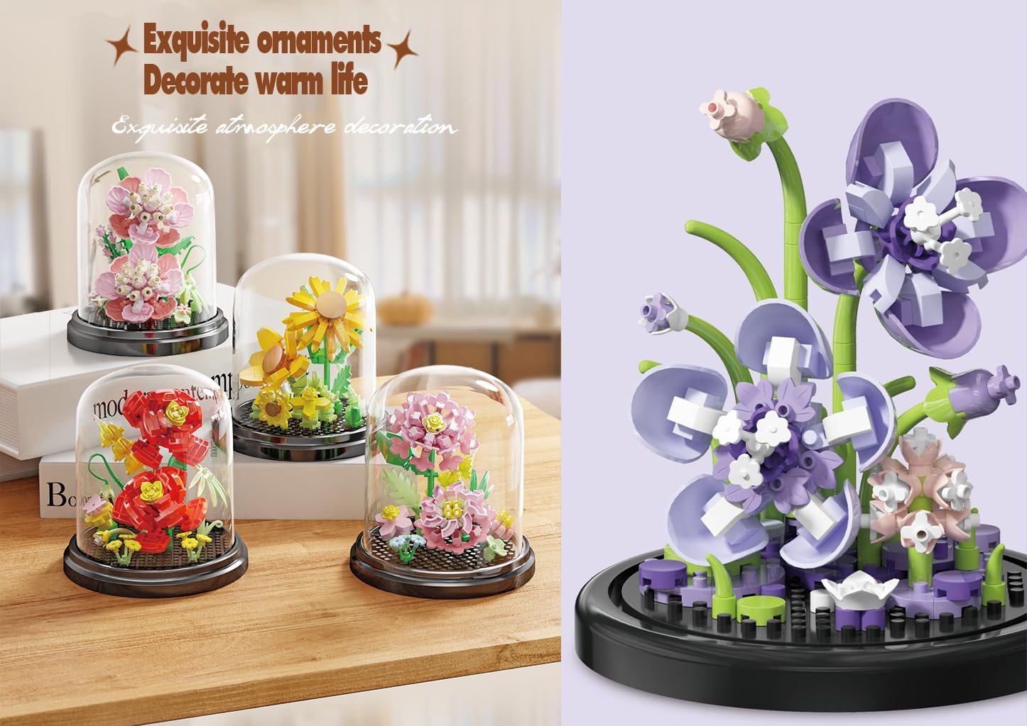 Jollcnoia Fantasy Pink Flowers Building Set - Creative Bouquet Bonsai Toy for Valentine's Day, Mother's Day, Birthdays