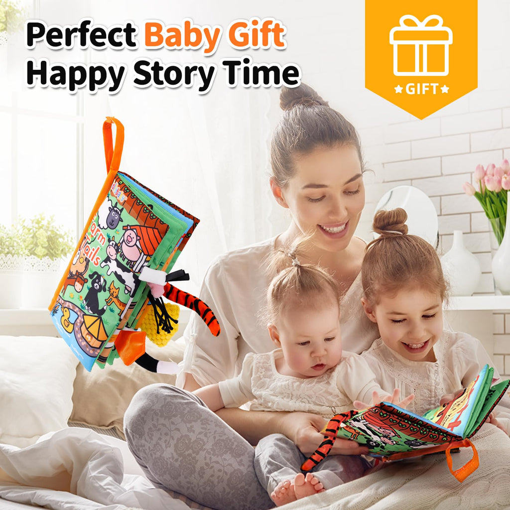 Jollybaby Farm Tails Cloth Book – Soft, Crinkle, Touch & Feel Baby Toy