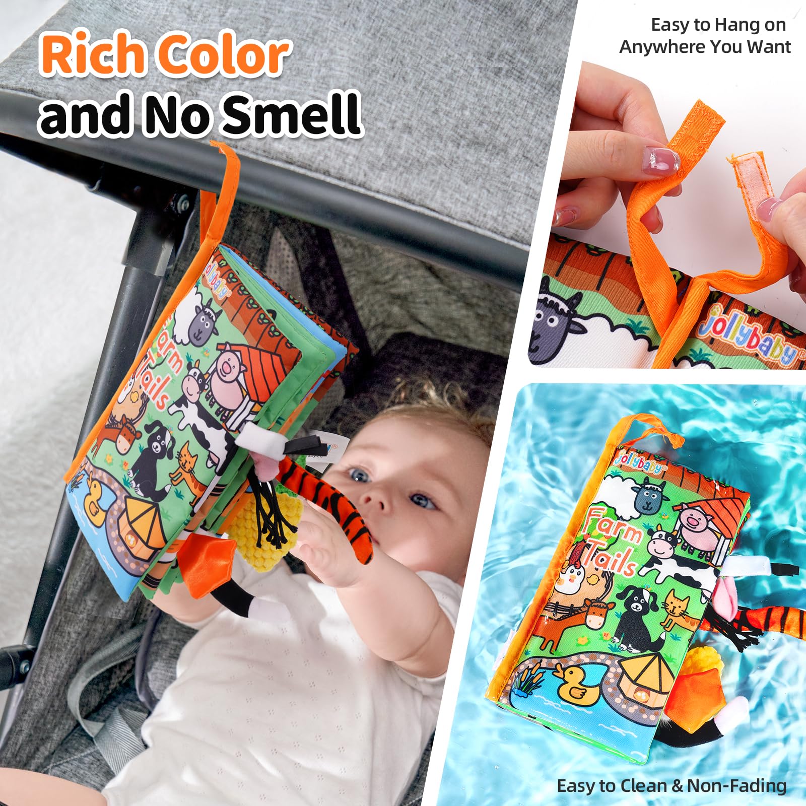 Jollybaby Farm Tails Cloth Book – Soft, Crinkle, Touch & Feel Baby Toy