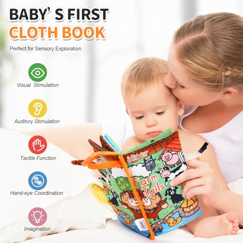 Jollybaby Farm Tails Cloth Book – Soft, Crinkle, Touch & Feel Baby Toy