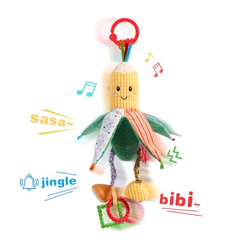 Jollybaby Hanging Rattles for Car Seat, Crib, Stroller – Plush Vegetable Toys with Bell, Crinkle, Teether for Newborns up to 12 Months