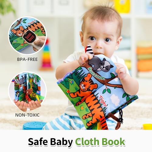 Jollybaby Jungle Tails Crinkle Cloth Book – Soft Sensory Toy for 0-6 Month Infants
