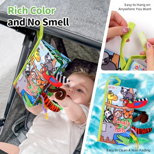 Jollybaby Jungle Tails Crinkle Cloth Book – Soft Sensory Toy for 0-6 Month Infants