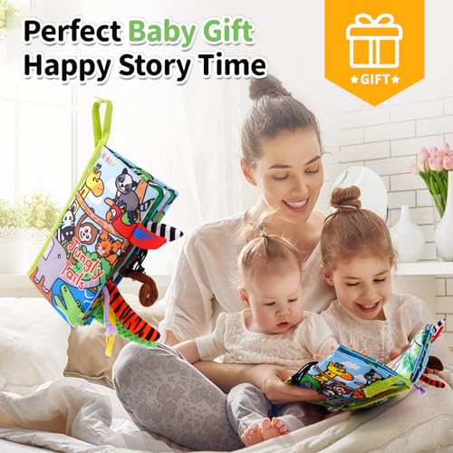 Jollybaby Jungle Tails Crinkle Cloth Book – Soft Sensory Toy for 0-6 Month Infants