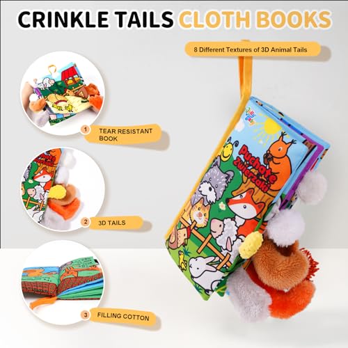 Jollybaby Plush Tails Soft Cloth Book – Crinkle, Touch & Feel Baby Toy for 0-3 Years