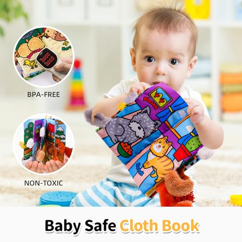 Jollybaby Plush Tails Soft Cloth Book – Crinkle, Touch & Feel Baby Toy for 0-3 Years