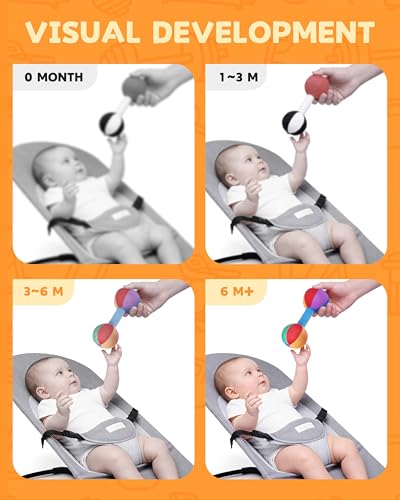 Jollybaby Soft Plush Dumbbell Rattle for Newborns 0-6 Months – High Contrast Sensory Toy with Rustling Sounds, Easy Grip, Lightweight Baby Shower Gift