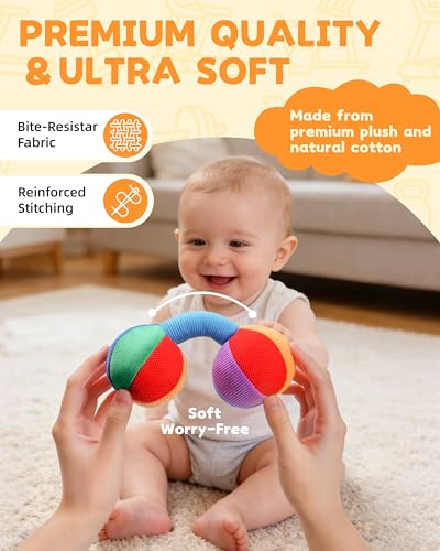 Jollybaby Soft Plush Dumbbell Rattle for Newborns 0-6 Months – High Contrast Sensory Toy with Rustling Sounds, Easy Grip, Lightweight Baby Shower Gift