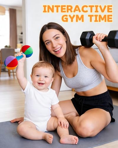Jollybaby Soft Plush Dumbbell Rattle for Newborns 0-6 Months – High Contrast Sensory Toy with Rustling Sounds, Easy Grip, Lightweight Baby Shower Gift