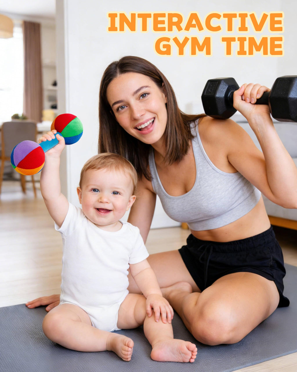 Jollybaby Soft Plush Dumbbell Rattle for Newborns 0-6 Months – High Contrast Sensory Toy with Rustling Sounds, Easy Grip, Lightweight Baby Shower Gift