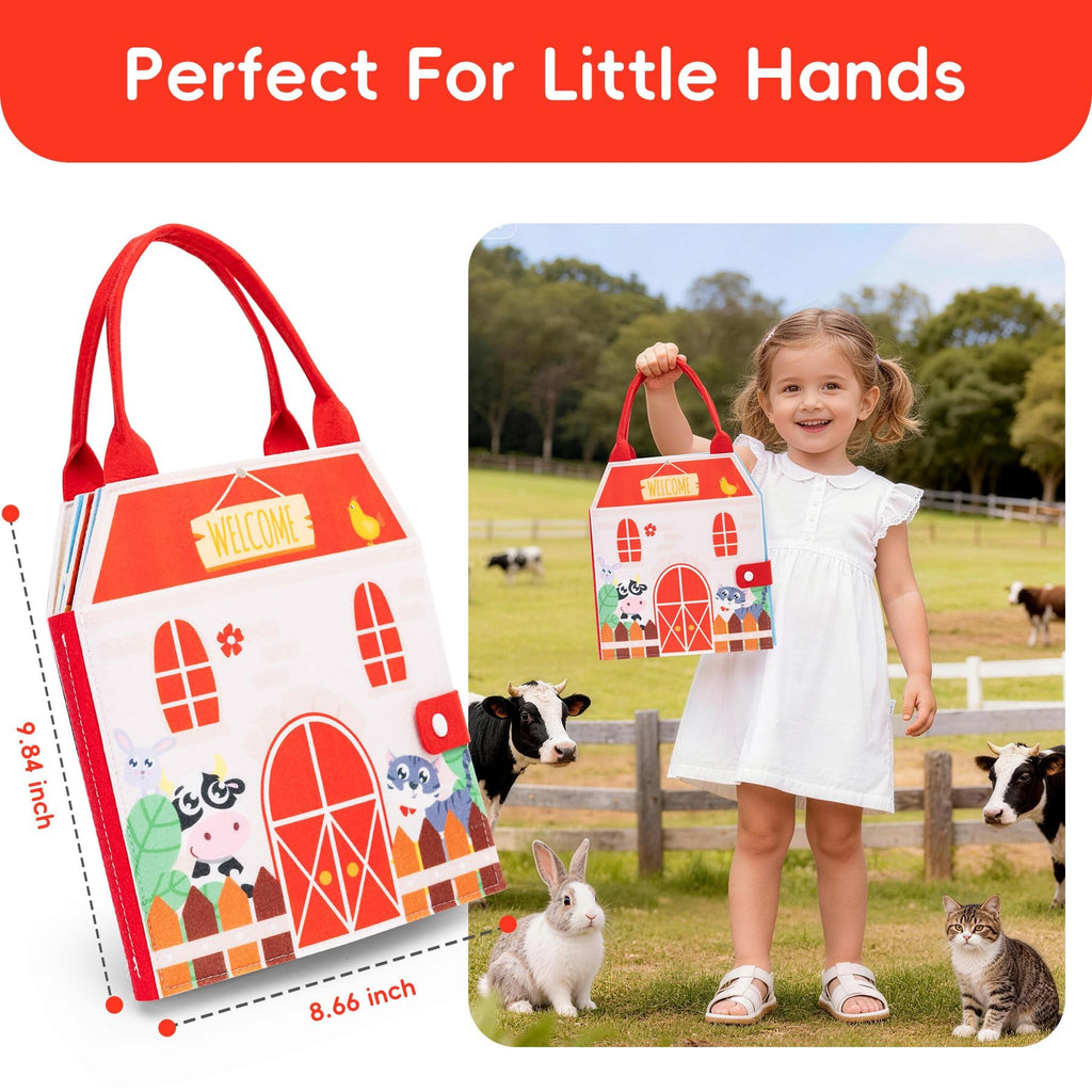 Jololino Busy Book for Toddlers – 8-Page Felt Quiet Book with Farm Animals, Montessori Sensory Toy for Fine Motor Skills, Travel Activity for Plane or Car